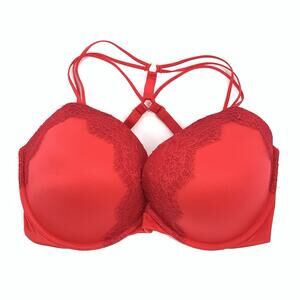 Victoria's Secret Very Sexy Push Up Bra 36DDD Womens Solid Red Pushup Strappy